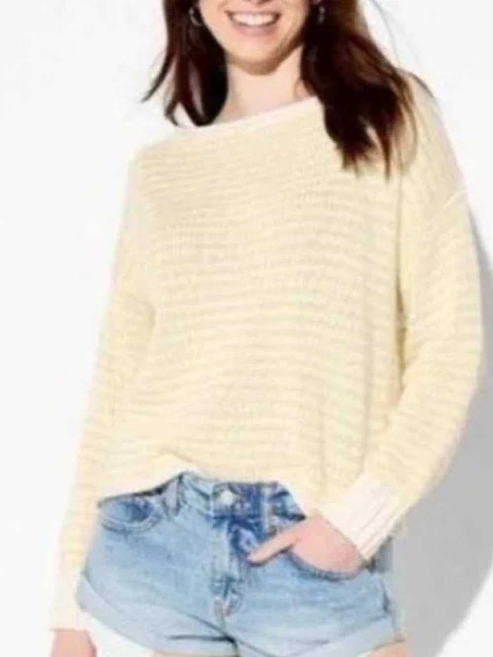Yellow and white striped off shoulder wild fable sweater